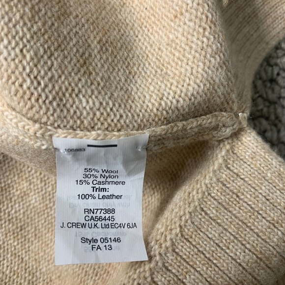 J. Crew Womens Sweater Size XS Tan Wool Cashmere Blend Leather Trim Pullover - Picture 12 of 14